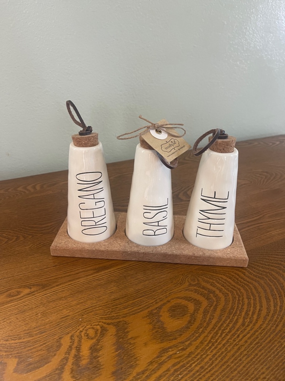 Mud Pie Cream Ceramic Herb Canister Set (Basil, Oregano, Thyme)